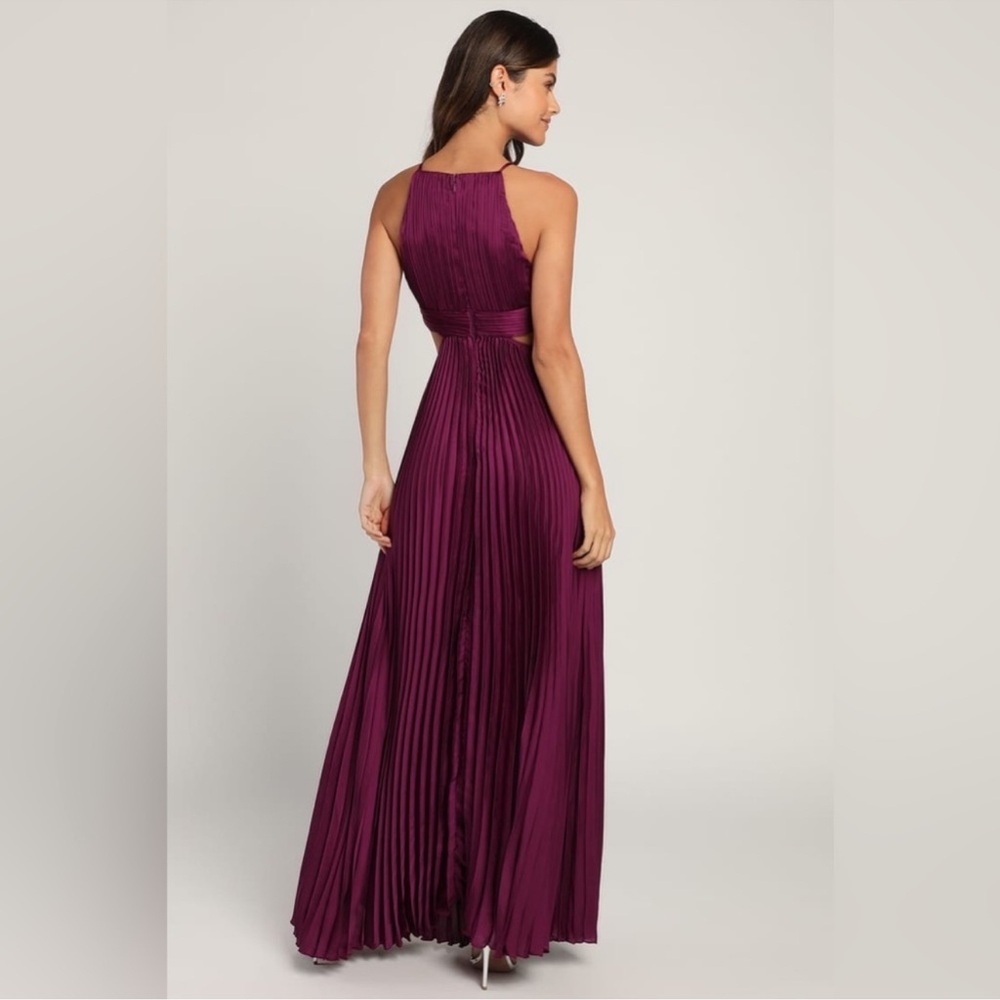 Minuet Plum satin pleated halter maxi dress size L 
( Maternity Optional ) - Picture 2 of 10